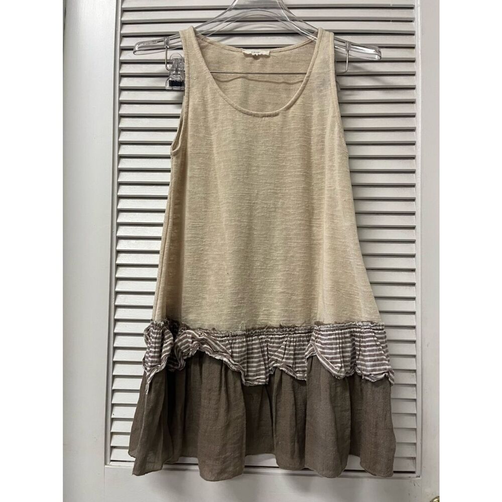 easel ✨small✨Neutral Beige Linen-Blend Scoop Neck Tank